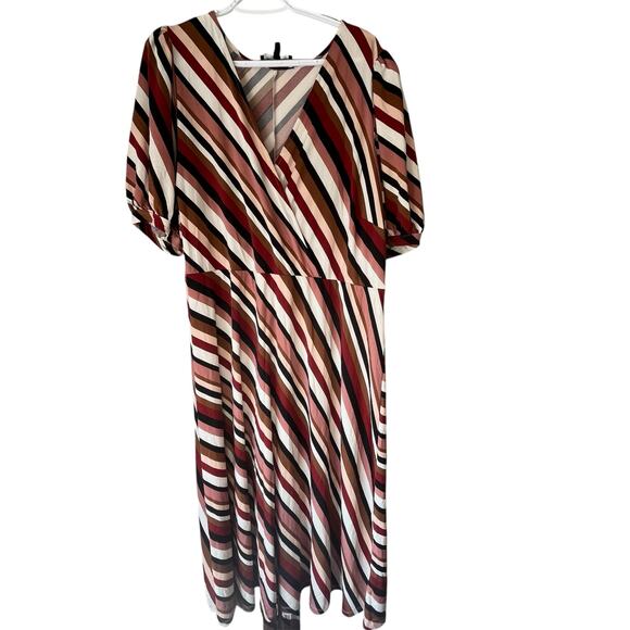 NWT! Eloquii Elements Red / Black / Brown / Pink Short Sleeve Midi Dress Size 20 - Picture 1 of 16